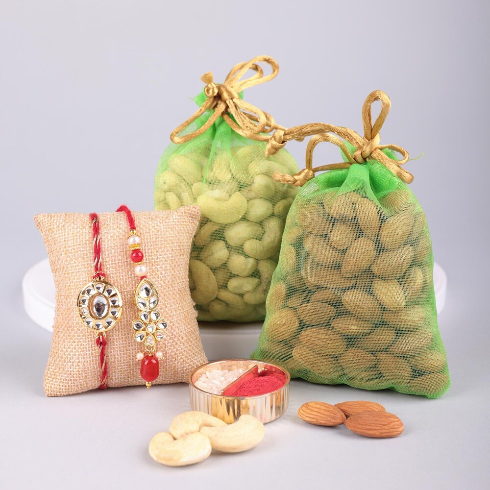 Kundan Rakhi With Dry Fruit Combo Winni