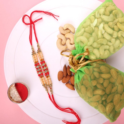 Buy Set Of 2 Mix Beads Rakhi With Dry Fruits Combo
