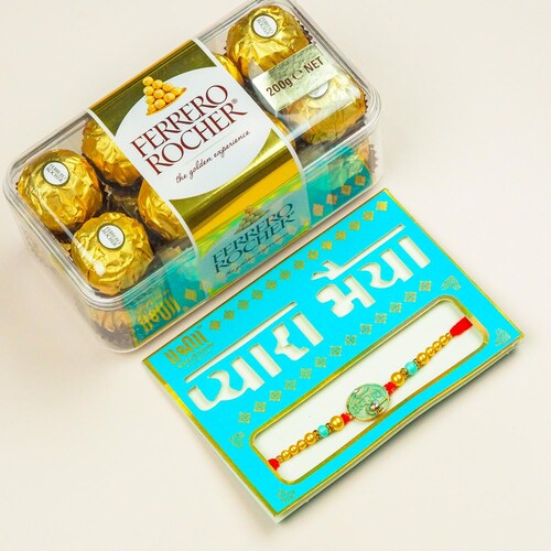 Buy Radhe Radhe Rakhi With Ferrero Rocher