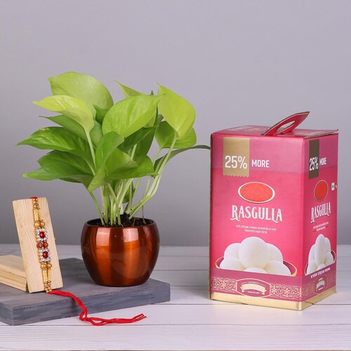 Buy Red Stone Rakhi With Hamper
