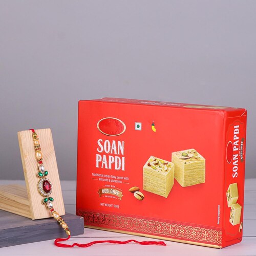 Buy Premium Rakhi With Soan Papdi
