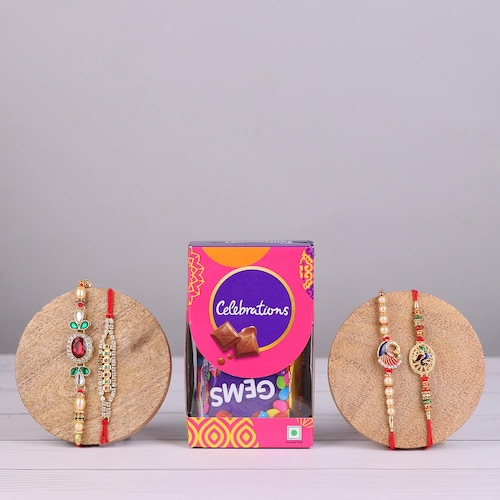 Buy Set Of 4 Designer Rakhi With Gems Hamper