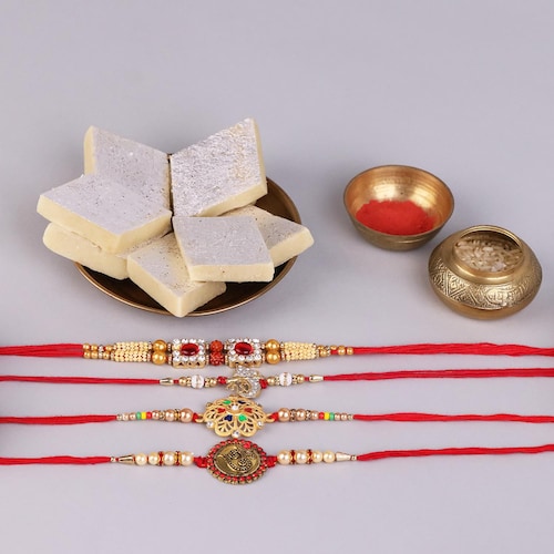 Buy Set Of 4  Rakhi With Kaju Katli