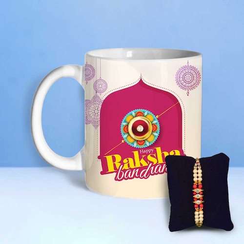Buy Rakhi Message Mug And Pearl Rakhi