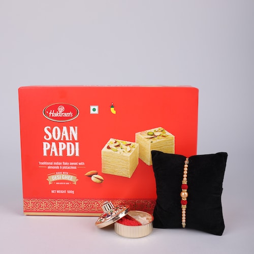 Buy Single Pearl Rakhi With Soan Papdi