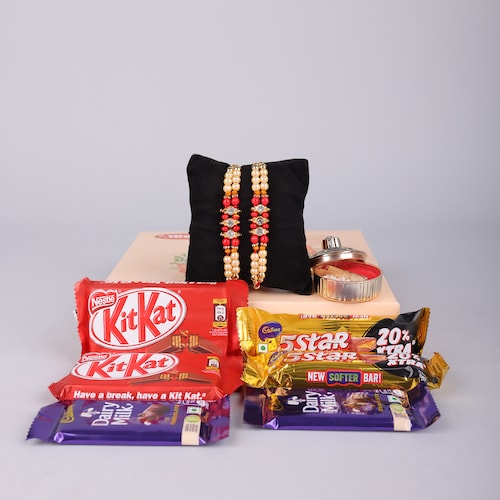 Buy Designer Set Of 2 Rakhi With Chocolate Combo