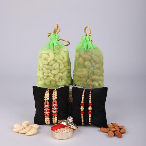 Buy Beautiful Set Of 4 Rakhi With Dry Fruits  Combo