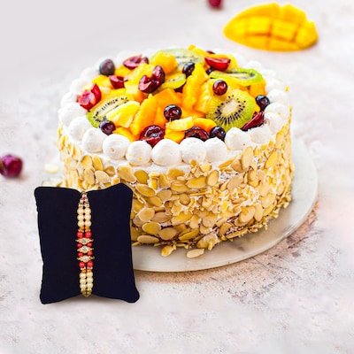 Crunchy And Juicy Fruit Cake And Two Layer Beads Rakhi