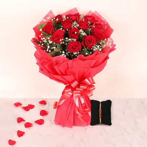 Buy Red Roses Bouquet With Rakhi