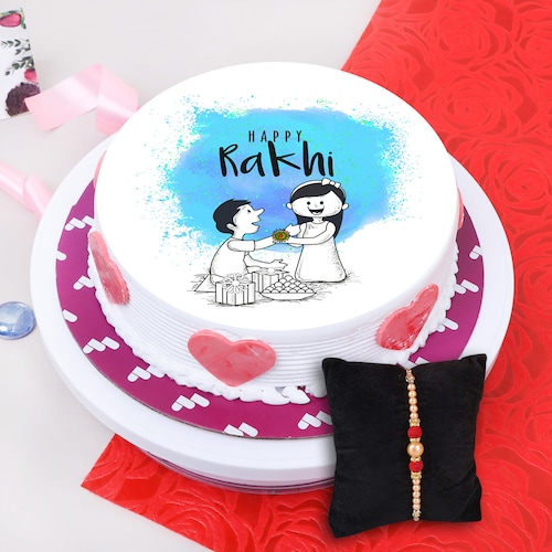 Buy Happy Rakhi Poster Cake With Pearl Rakhi
