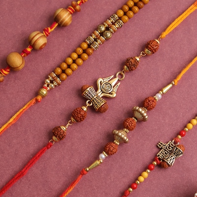 Devotional Rudraksha Set of 5 Rakhi