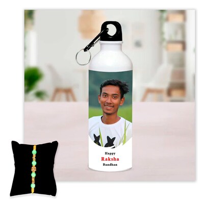 Personalised Bottle With Pearl Rakhi