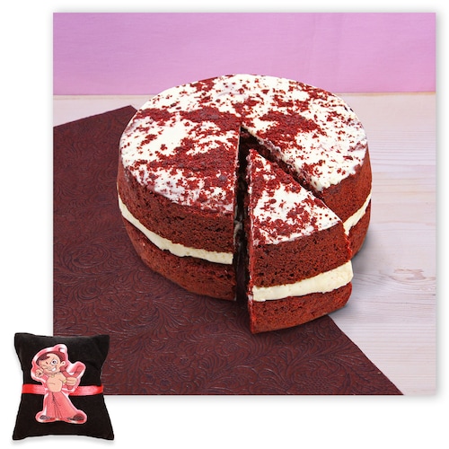 Buy Round Red Velvet Cake With Chota Bheem Rakhi