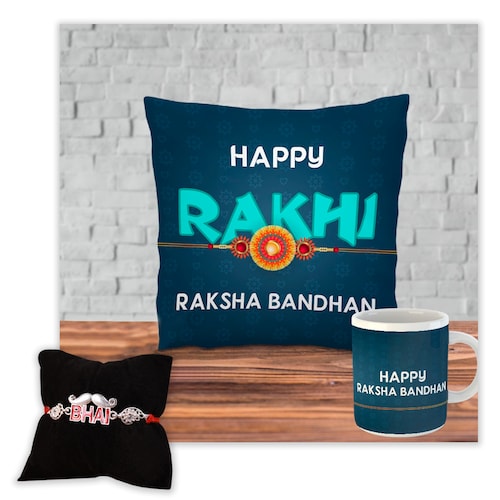 Buy Raksha Bandhan Mug And Cushion With Moustache Bhai Rakhi