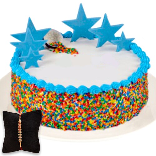 Buy Fresh Rainbow Cake With Designer Rakhi