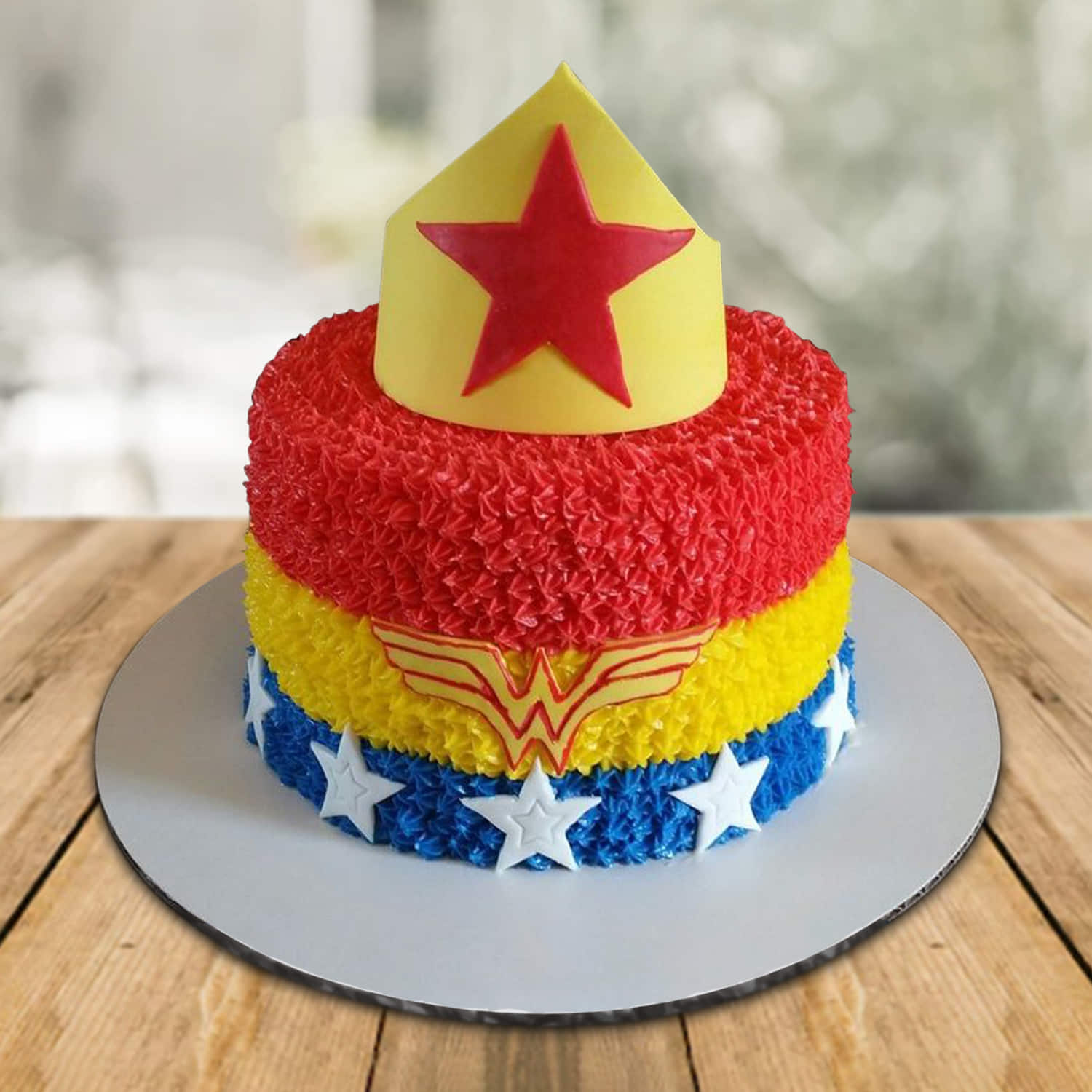 Buttercream Bliss - 2-Tier Wonder Woman 1st Birthday Cake - all edible 8”,  6” #wonderwomancake #firstbirthdaycake #buttercreambliss | Facebook