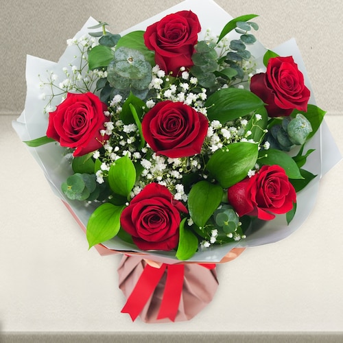 Buy 6 Red Roses Happy Birthday in Gold/silver Lettering W/ Bow Online in  India 