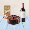Buy Red Wine With Classic Cake And Chocolates