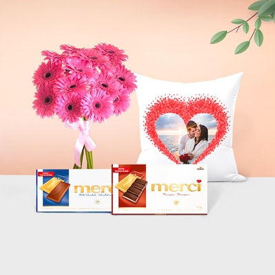 Beauty Of Flower With Cushion And Chocolates Combo