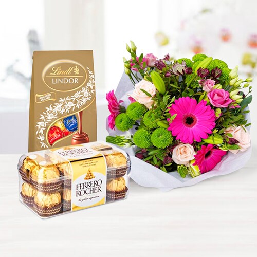 Buy Mixed Flowers And Chocolates Combo