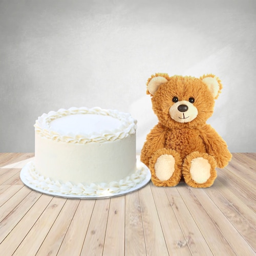 Buy Tasty White Cake With Teddy