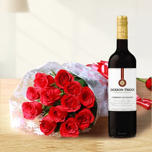 Buy Red Wine With Roses Combo