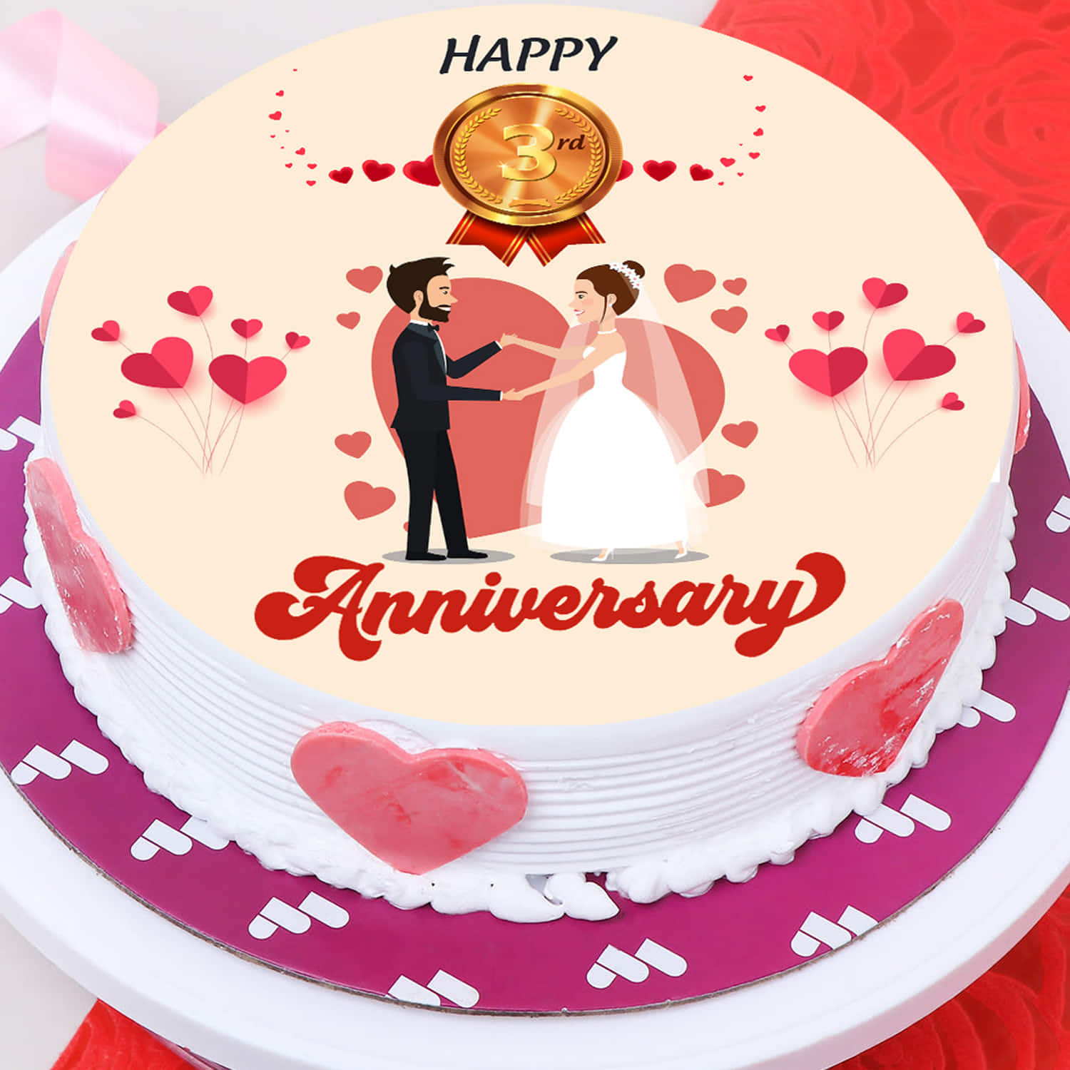 Romantic Anniversary Cake With Couple Name - MyNameArts