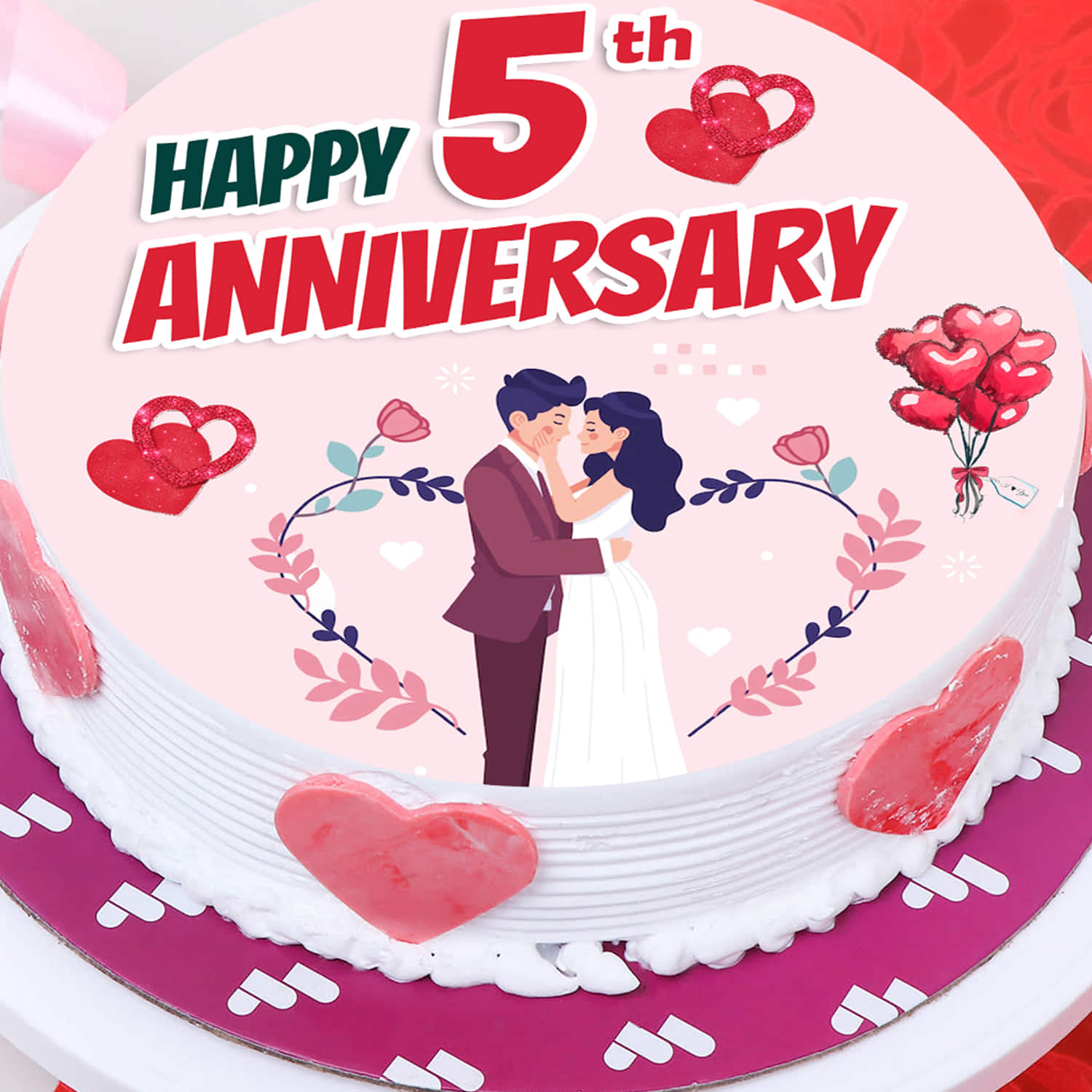 5th Anniversary Fondant Cake | Anniversary Cakes