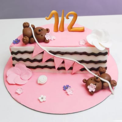 Pink Teddy Bear Half Birthday Cake