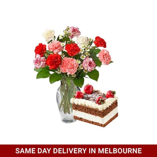 Buy Mixed Carnations With Strawberry Cake