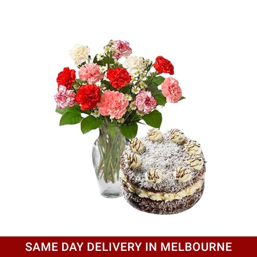 Buy Mixed Carnations With Chocolate Lamington Cake