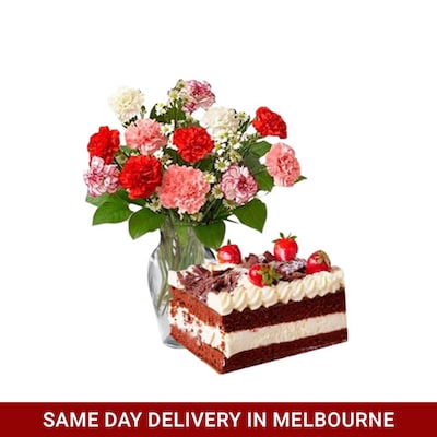 Mixed Carnations With Chocolate Cake