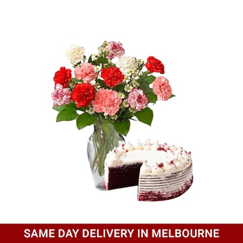 Buy Mixed Carnations With Red Velvet