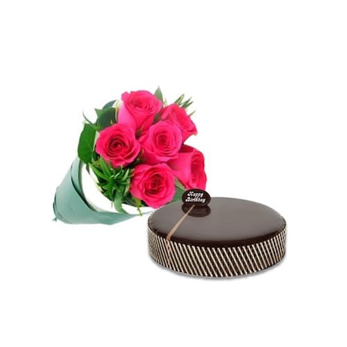 Buy Chocolate Mud Cake With Pink Roses
