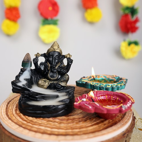 Buy Ganesha Combo Of Smoking Fountain Diya