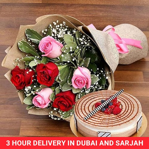Buy Dreamy Roses With Chocolate Cake