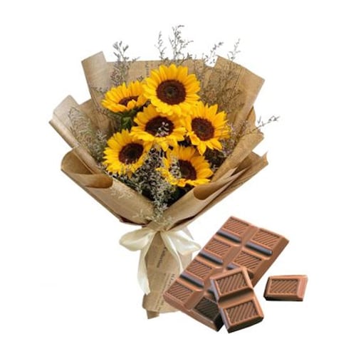 Buy Sun Flower Bouquet And Chocolate Bar