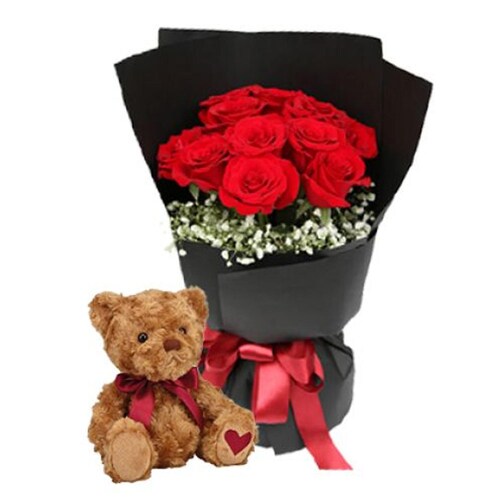 Buy Attractive Red Roses And Teddy