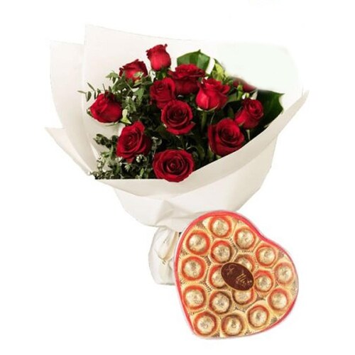 Buy Red Bouquet And Chocolate Combo