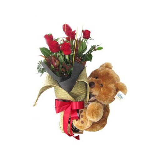 Buy Cute Teddy And Roses