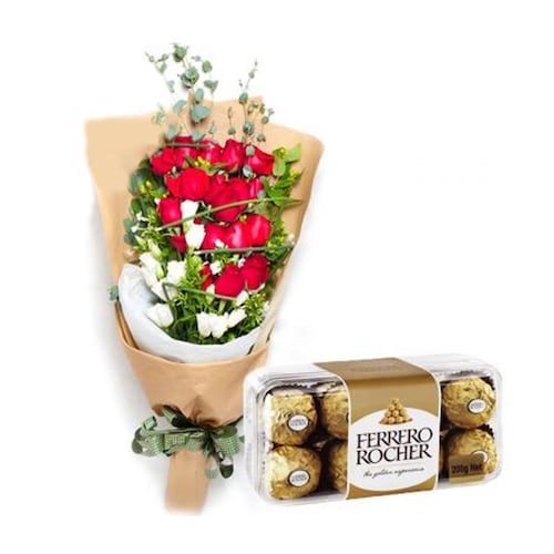 Buy Chocolate Box And Red Roses Bouquet
