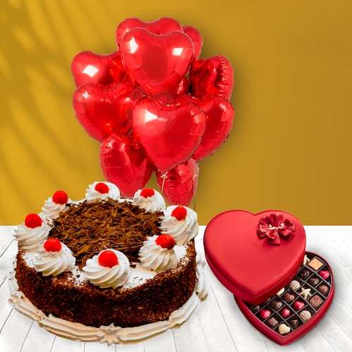 Buy Red Heart Balloons And Chocolate Delight