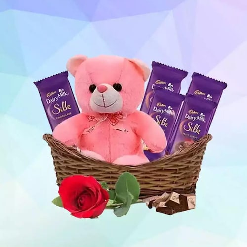 Buy Cute Teddy With Roses