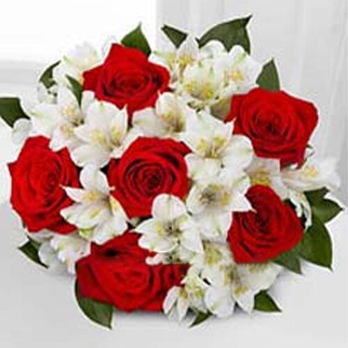 Buy Red Roses And White Blooms