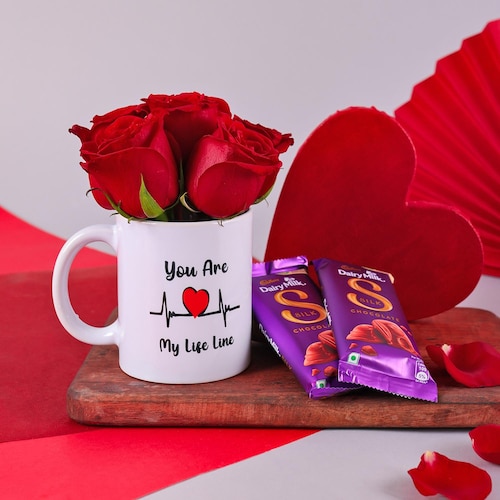 Buy 6 Red Roses With Mug And Chocolate
