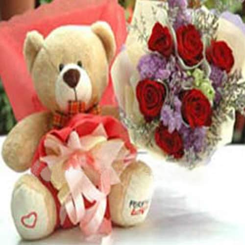 Buy Red Roses And Teddy Bear