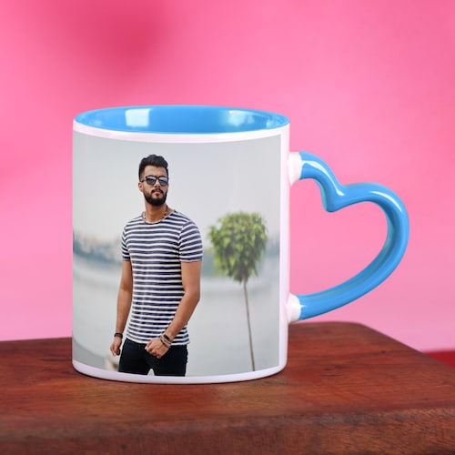 Buy Personalized Heart Handle Blue Mug