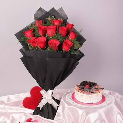 Love You Red Roses Bouquet And Butterscotch Combo