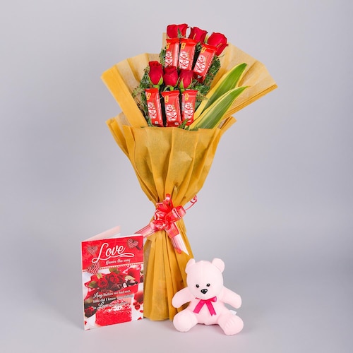 Buy Delightful Choco Floral Bouquet And Teddy Combo