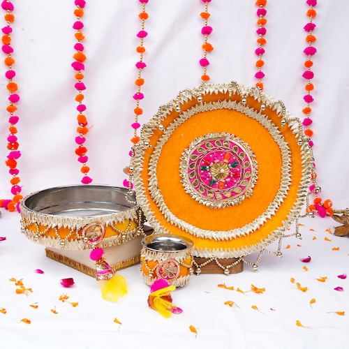 Buy Golden Elegance Karwachauth Thali Set